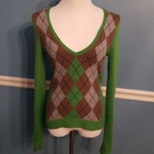 J Crew Y2K Wool Cashmere Blend Argyle Sweater M Green